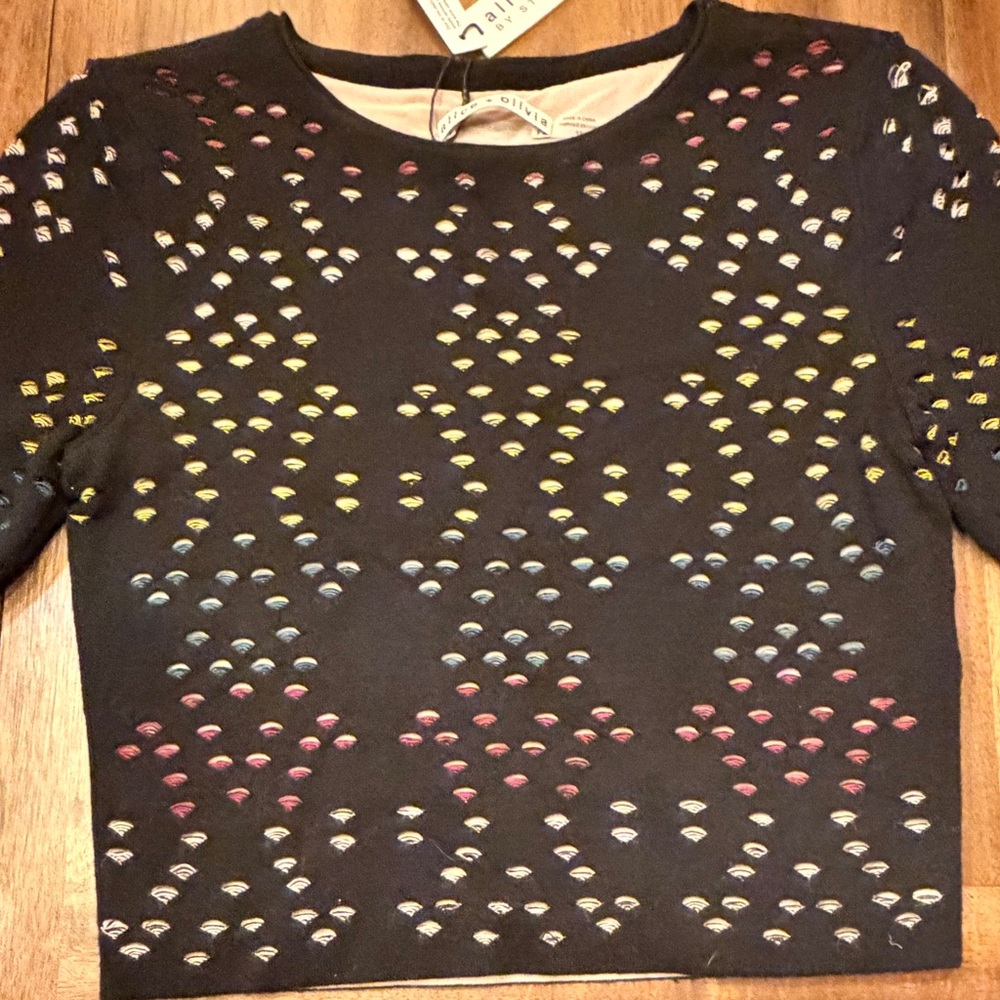 Alice + Olivia Black Top with Multicolor Accents